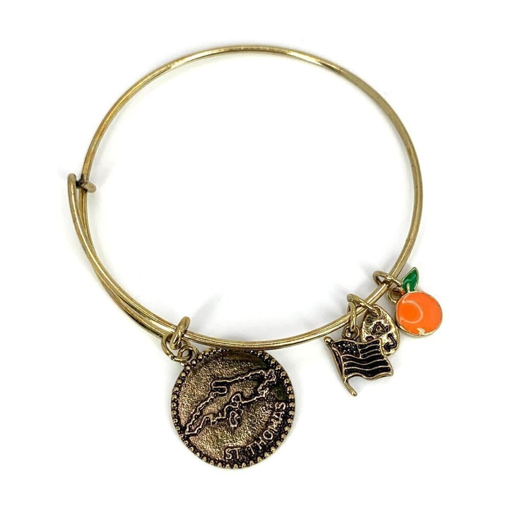St. Thomas Charm Bracelet Gold Finish - Expands 2"- 3.5" NWT